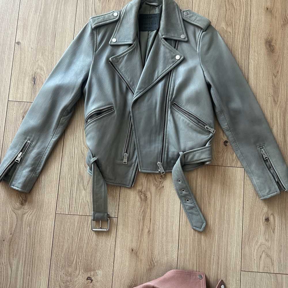 All Saints Women's Gray Leather Biker Jacket